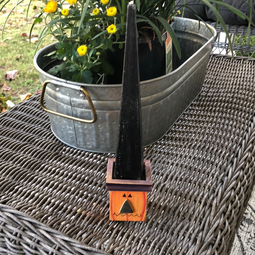 Jack O” Lantern Candle Holder WITH Unusual Black Candle
